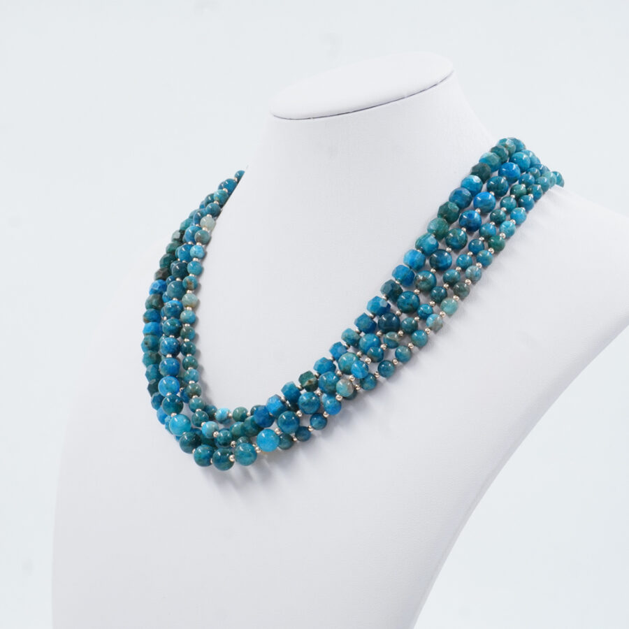 Collana Multifilo con apatite, ematite, chiusura in argento 925 – Rosato