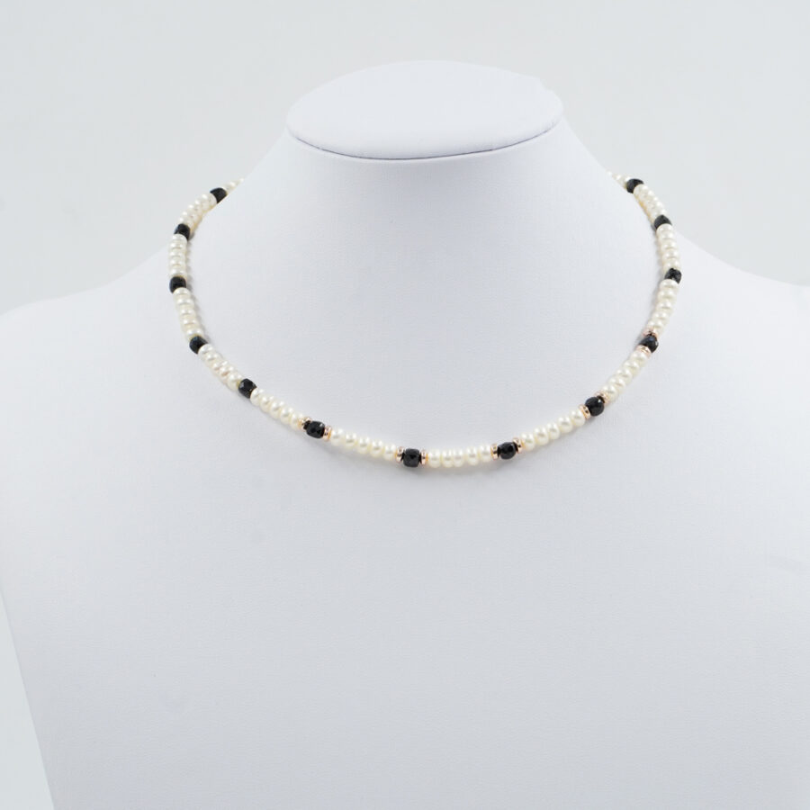 Collana con perla, spinello nero, ematite, chiusura in argento 925 – Rosato - immagine 2