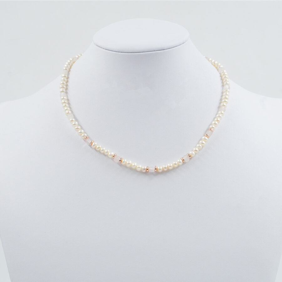 Collana con perla, quarzo rosa, ematite, chiusura in argento 925 – Rosato - immagine 2
