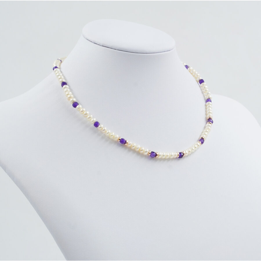 Collana con perla, ametista, ematite, chiusura in argento 925 – Rosato