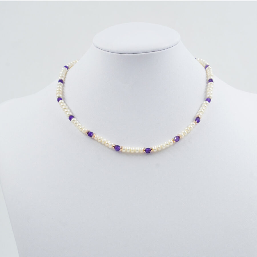 Collana con perla, ametista, ematite, chiusura in argento 925 – Rosato - immagine 2