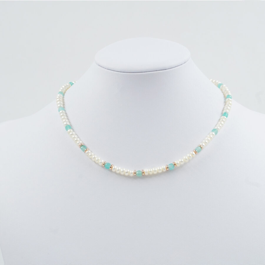 Collana con perla, amazzonite, ematite, chiusura in argento 925 – Rosato - immagine 2