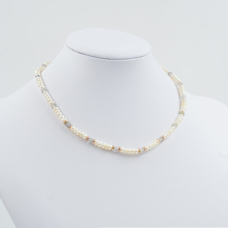 Collana con perla, labradorite, ematite, chiusura in argento 925 – Rosato