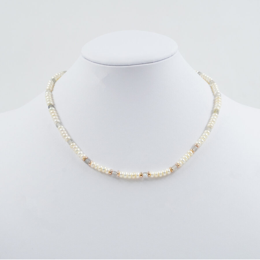 Collana con perla, labradorite, ematite, chiusura in argento 925 – Rosato - immagine 2