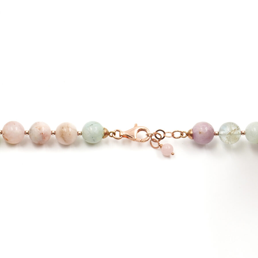 Collana con berillo, perla, amazzonite, ematite, chiusura in argento 925 – Rosato - immagine 4