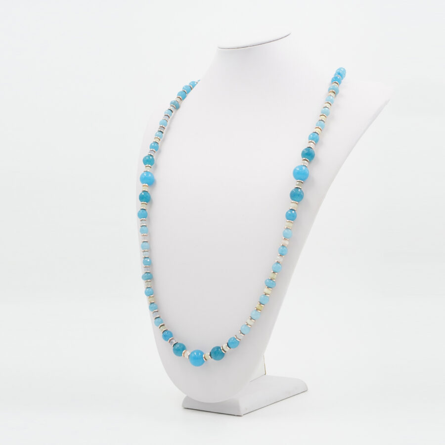 Collana con quarzo spugna azzurro, acquamarina, ematite, chiusura in argento 925 – Rosato - immagine 2
