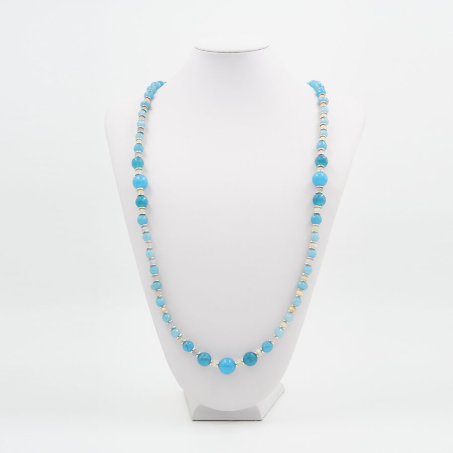 Collana con quarzo spugna azzurro, acquamarina, ematite, chiusura in argento 925 – Rosato - immagine 3