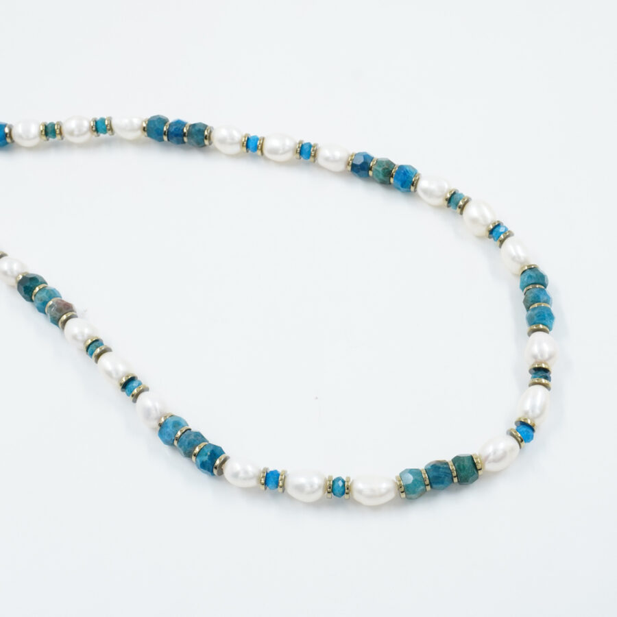 Collana con perla, apatite, ematite, ematite, chiusura in argento 925 – Dorato