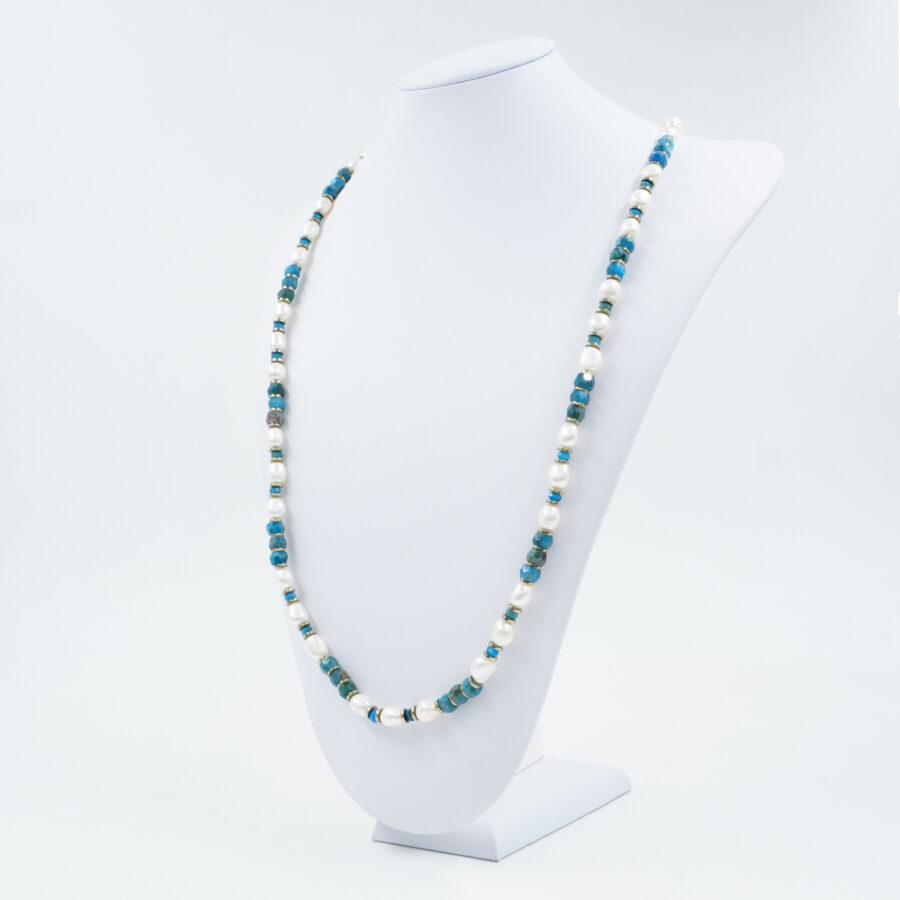 Collana con perla, apatite, ematite, ematite, chiusura in argento 925 – Dorato - immagine 2