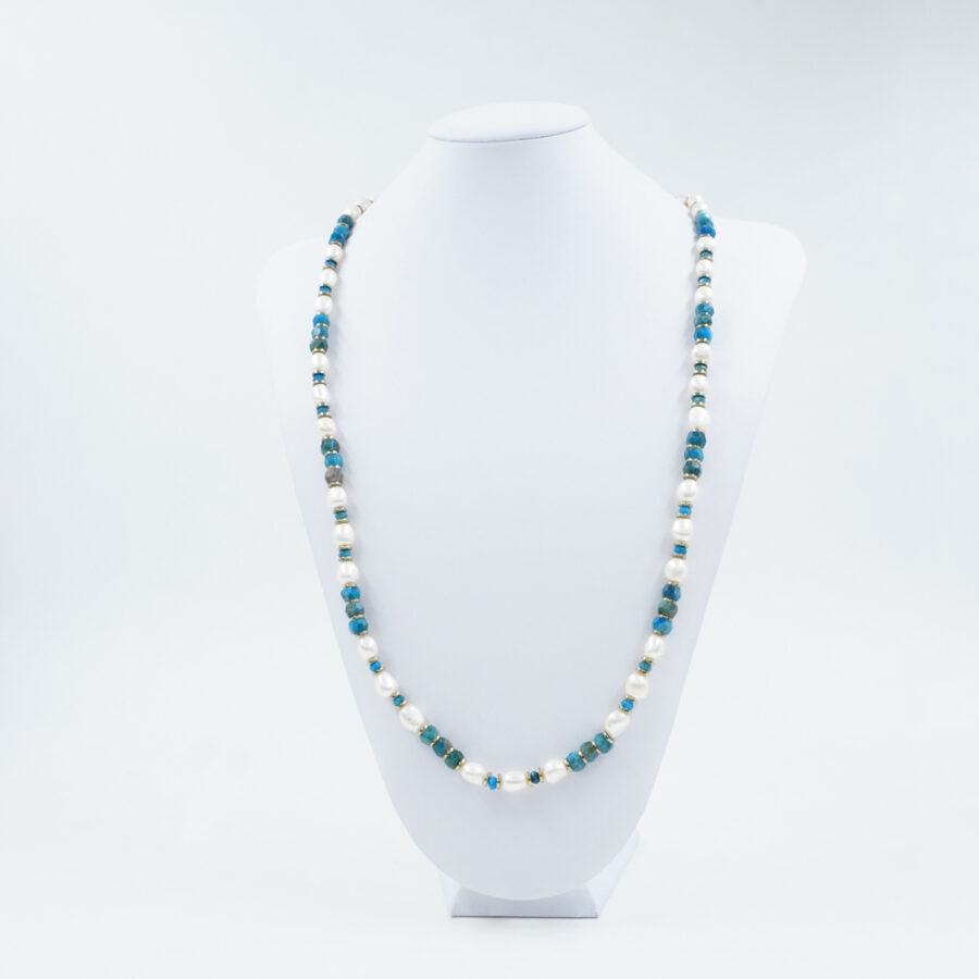 Collana con perla, apatite, ematite, ematite, chiusura in argento 925 – Dorato - immagine 3