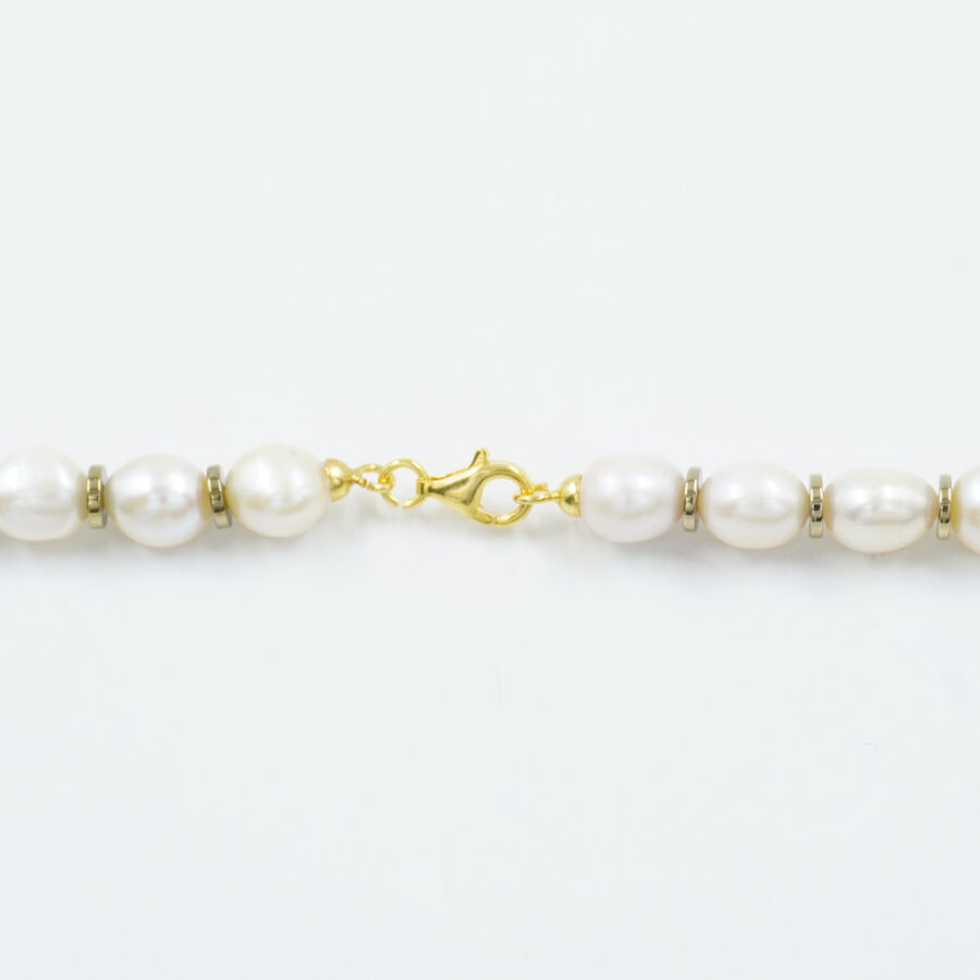 Collana con perla, apatite, ematite, ematite, chiusura in argento 925 – Dorato - immagine 4