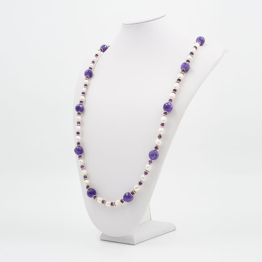 Collana con perla, ametista, ematite, chiusura in argento 925 – Rosato - immagine 2