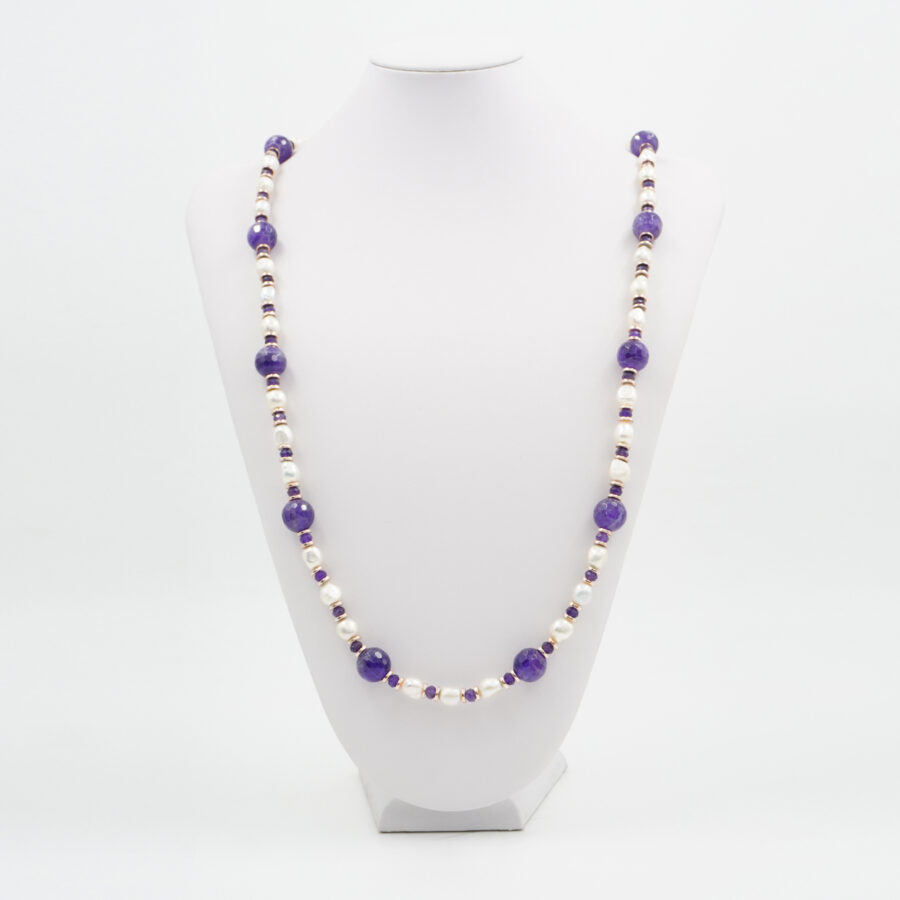 Collana con perla, ametista, ematite, chiusura in argento 925 – Rosato - immagine 3