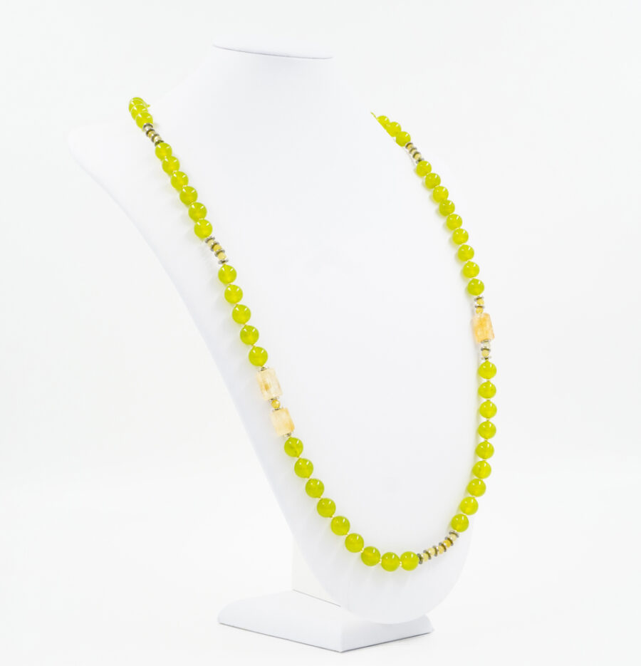 Collana con giada verde tinta, citrino, opale giallo, ematite, chiusura in argento 925 – Dorato - immagine 2