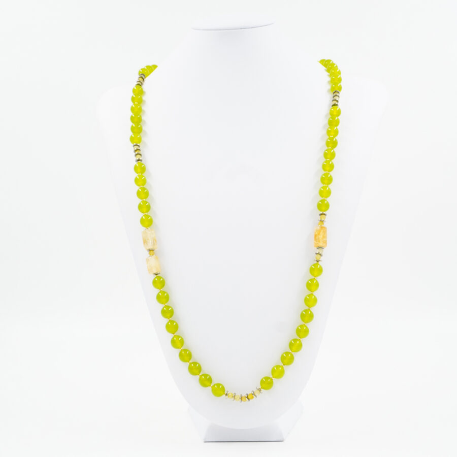 Collana con giada verde tinta, citrino, opale giallo, ematite, chiusura in argento 925 – Dorato - immagine 3