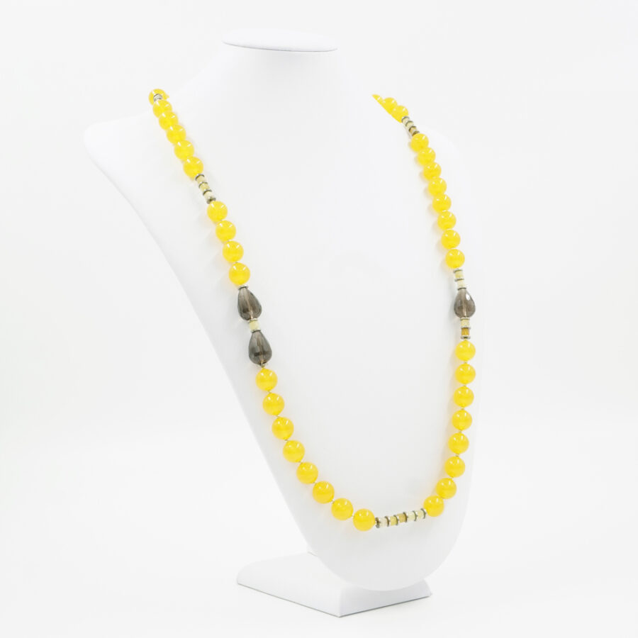 Collana con giada gialla tinta, opale giallo, quarzo fumè, ematite, chiusura in argento 925 – Dorato - immagine 2