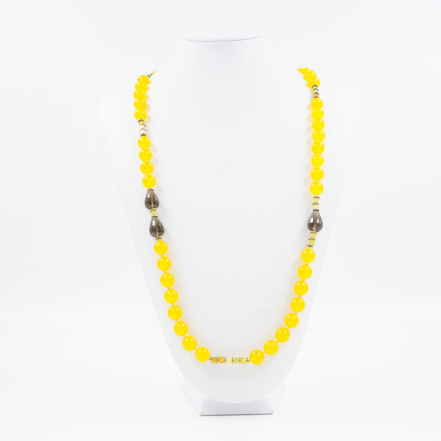 Collana con giada gialla tinta, opale giallo, quarzo fumè, ematite, chiusura in argento 925 – Dorato - immagine 3