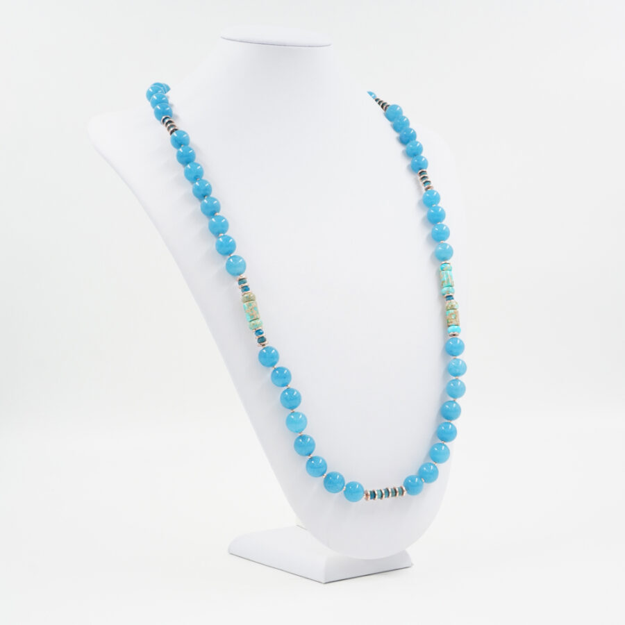 Collana con quarzo spugna azzurro, apatite, diaspro imperiale, ematite, chiusura in argento 925 – Rosato - immagine 2