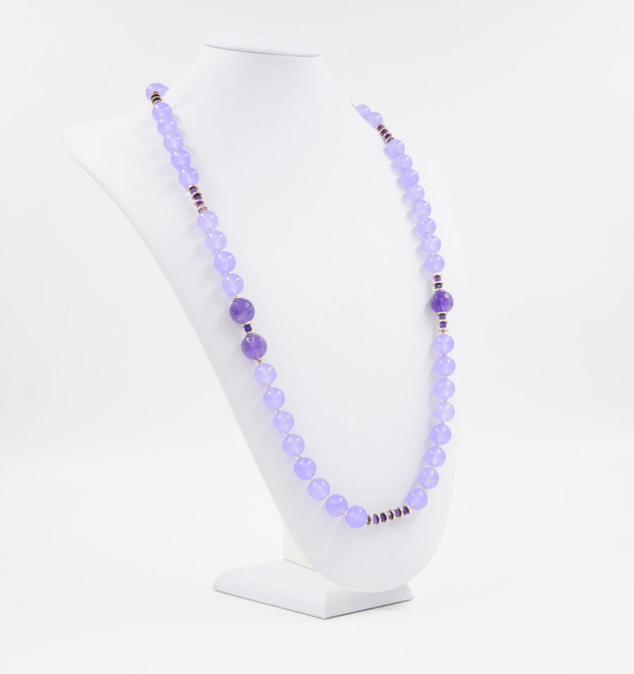 Collana con giada viola tinta, ametista, ematite, chiusura in argento 925 – Rosato - immagine 2