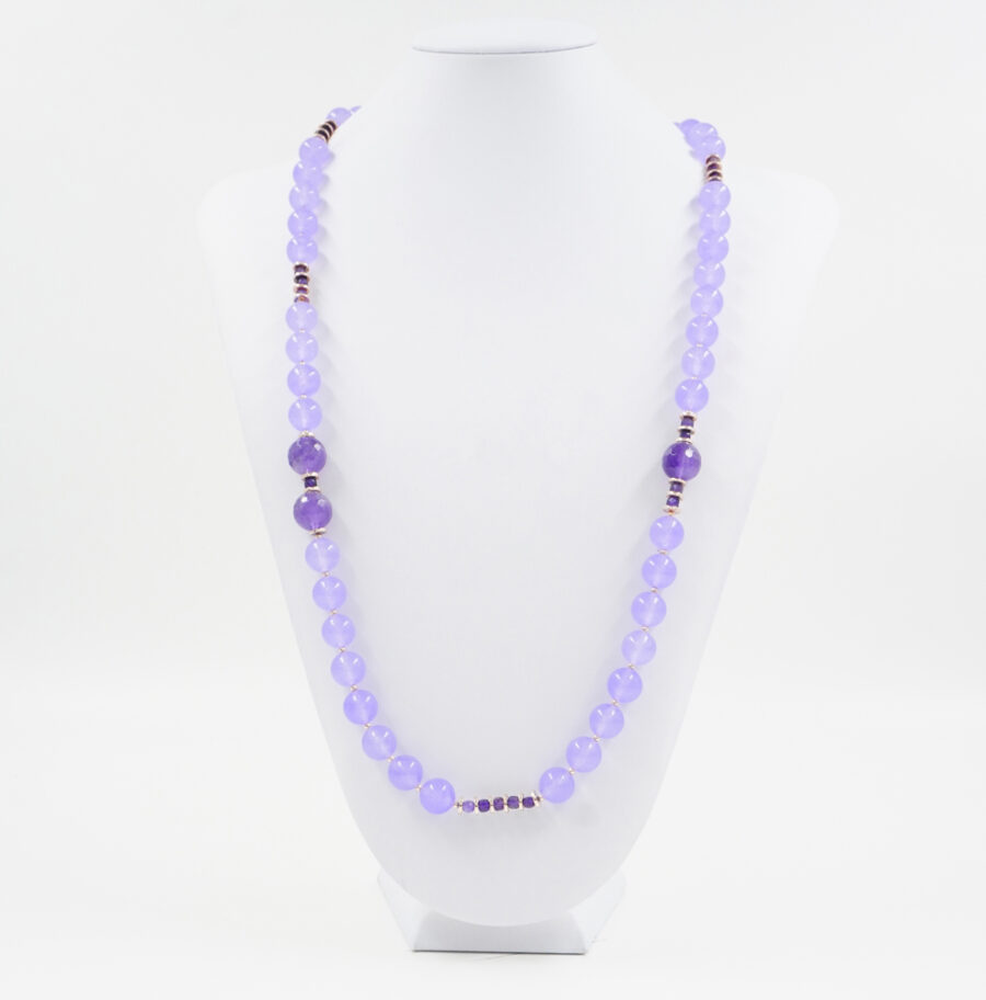 Collana con giada viola tinta, ametista, ematite, chiusura in argento 925 – Rosato - immagine 3