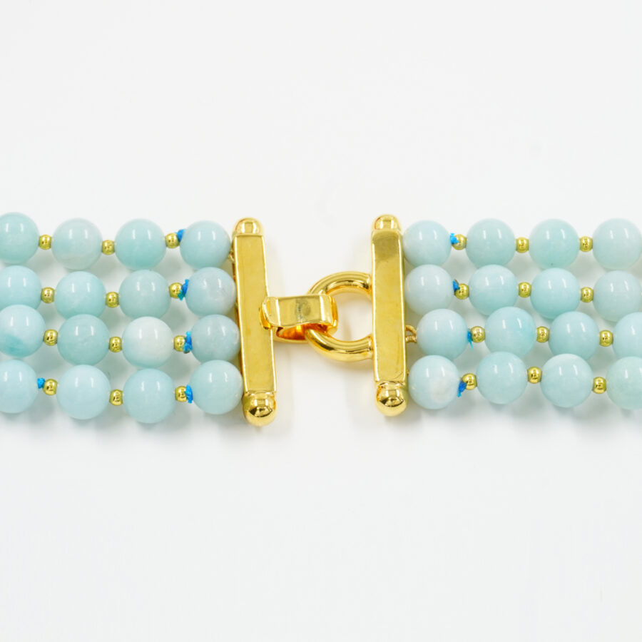 Collana Multifilo con amazzonite, corallo, ematite, chiusura in argento 925 – Dorato - immagine 3