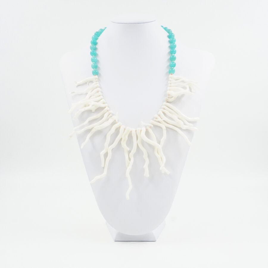 Collana con amazzonite, corallo bianco, ematite, chiusura in argento 925 – Rosato