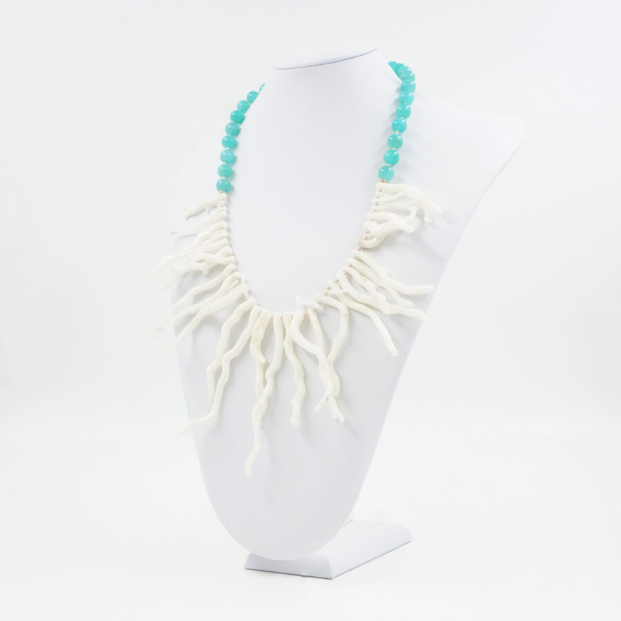 Collana con amazzonite, corallo bianco, ematite, chiusura in argento 925 – Rosato - immagine 2