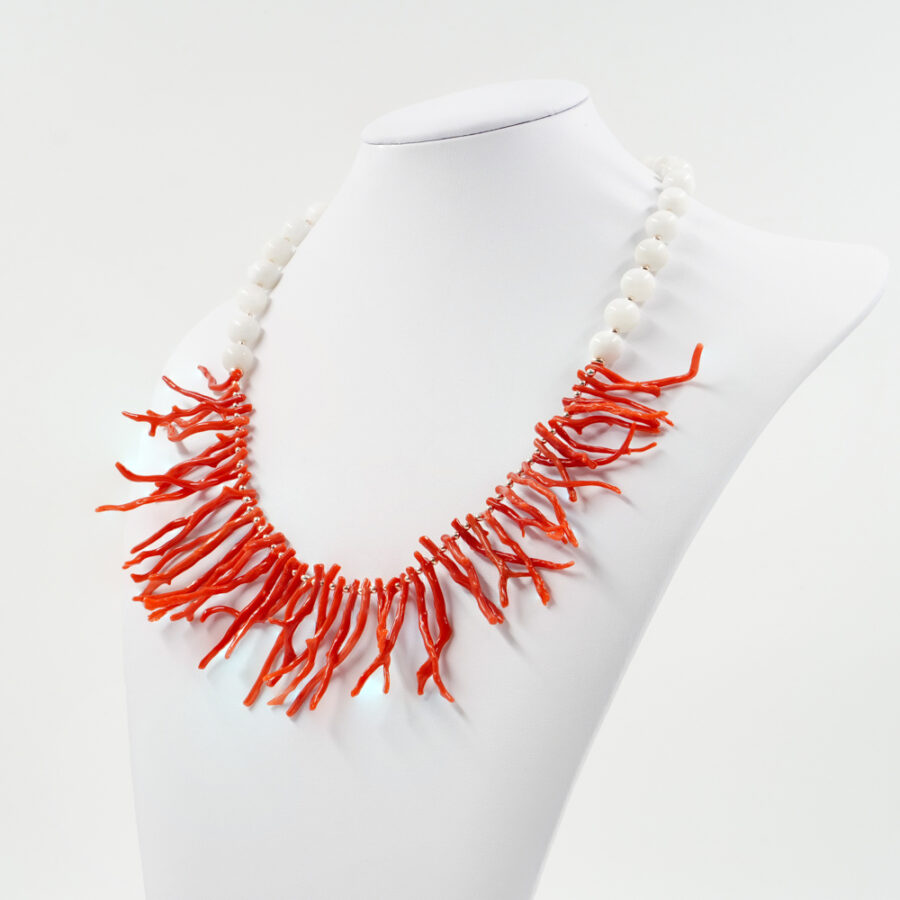 Collana con pietra di Luna Bianca, corallo, ematite, chiusura in argento 925 – Rosato - immagine 2