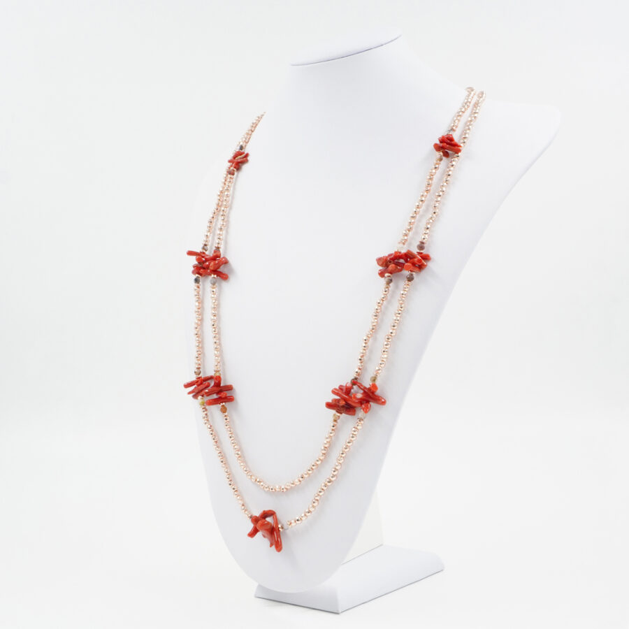 Collana Multifilo con ematite, corallo, opale rosa - immagine 2