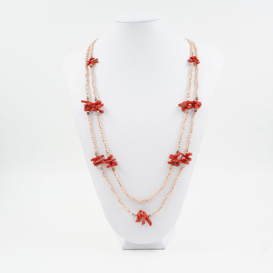 Collana Multifilo con ematite, corallo, opale rosa - immagine 3