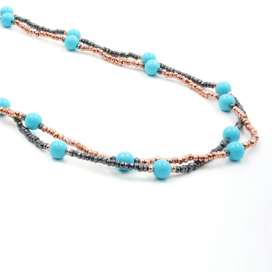 Collana Multifilo con ematite, pasta di turchese