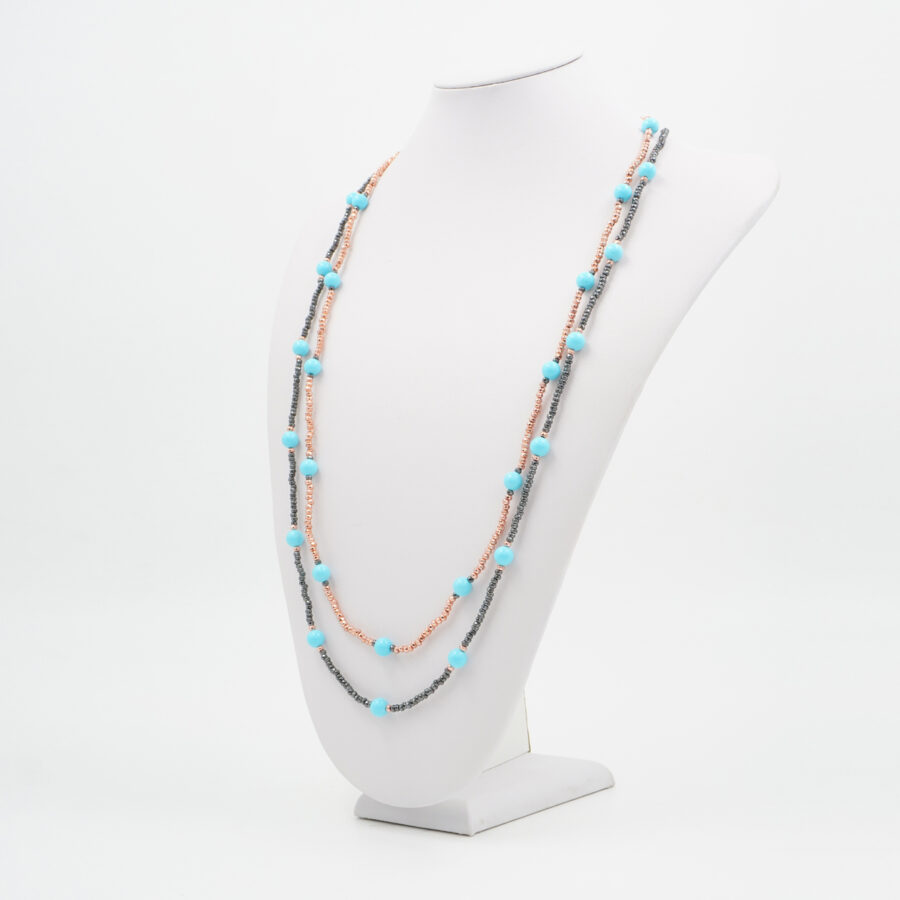Collana Multifilo con ematite, pasta di turchese - immagine 2