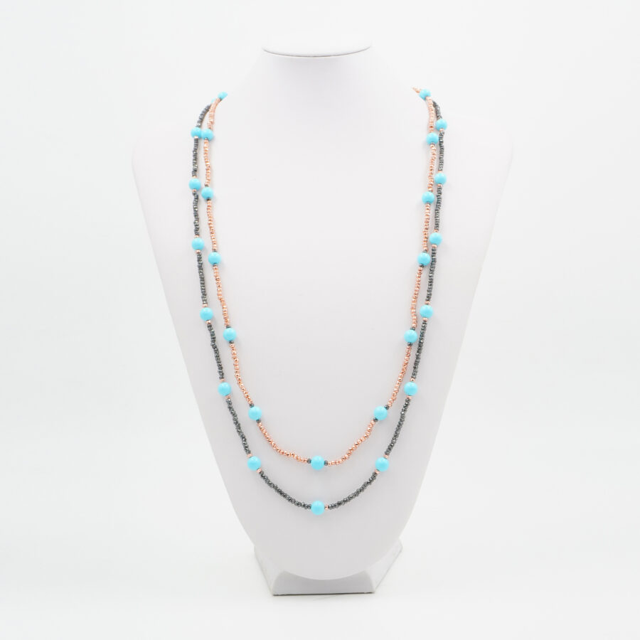 Collana Multifilo con ematite, pasta di turchese - immagine 3