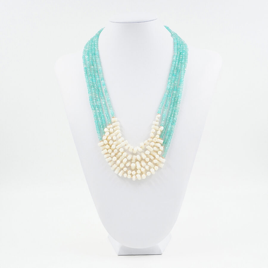 Collana Multifilo con amazzonite, corallo bianco, ematite, chiusura in argento 925 – Rosato - immagine 2