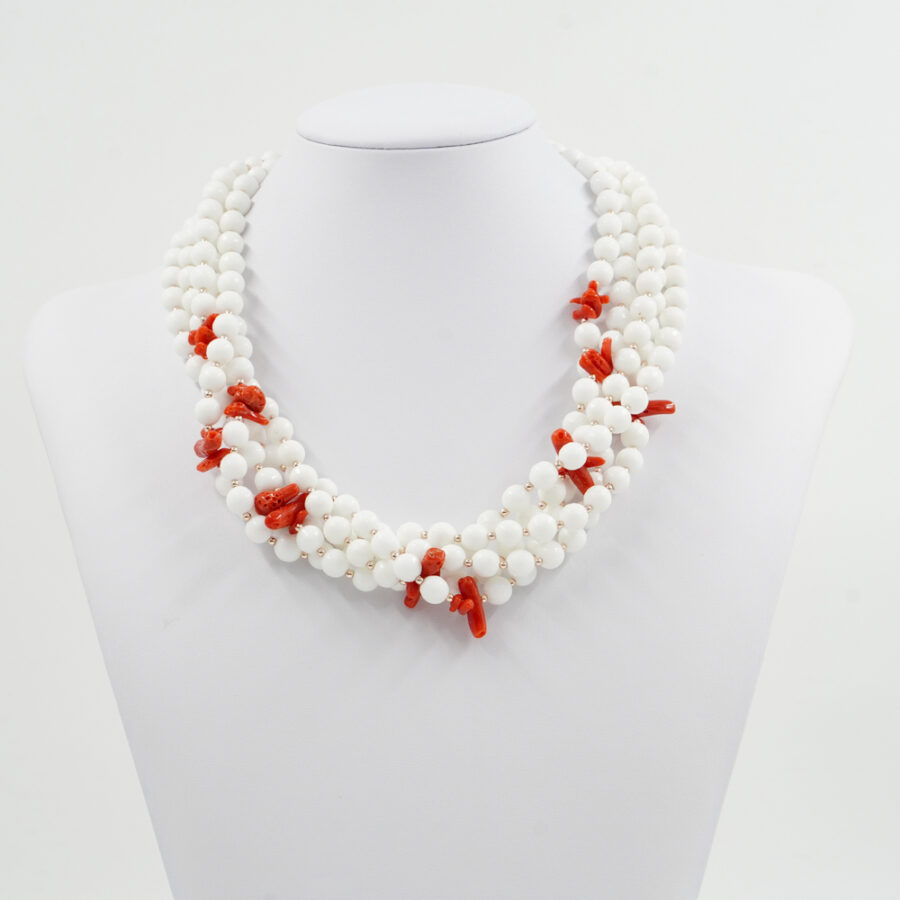 Collana Multifilo con agata bianca, corallo, ematite, chiusura in argento 925 – Rosato - immagine 2
