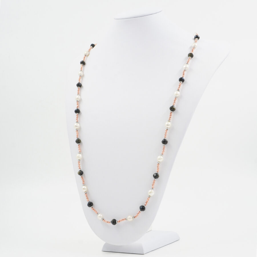 Collana con ematite, perla, ossidiana gold, chiusura in argento 925 – Rodiato - immagine 2