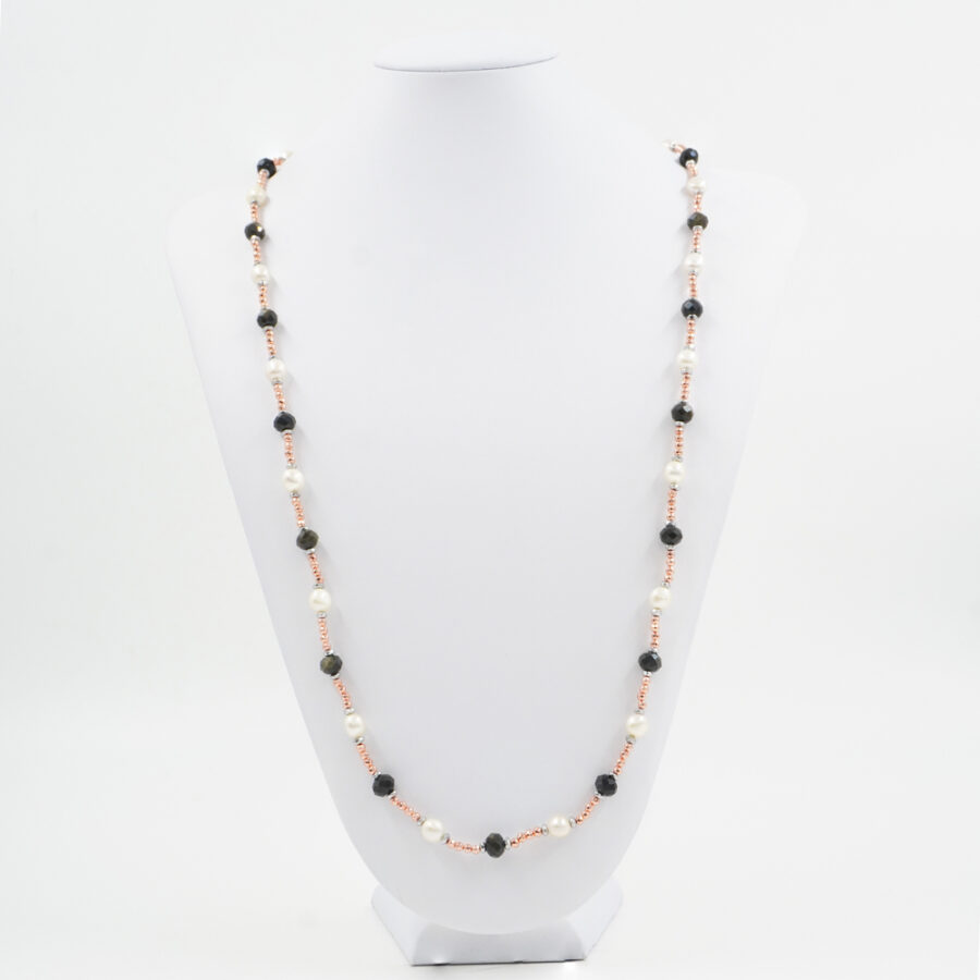 Collana con ematite, perla, ossidiana gold, chiusura in argento 925 – Rodiato - immagine 3