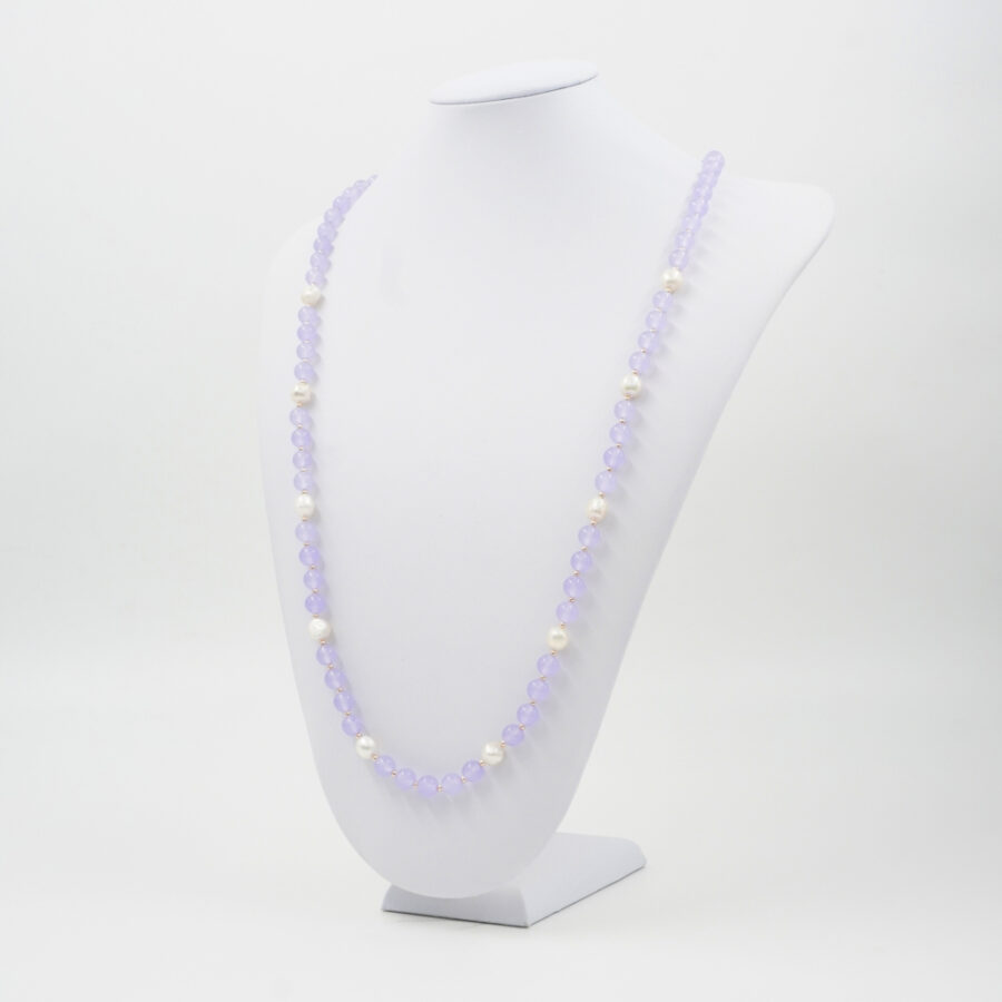 Collana con giada viola tinta, perla, ematite, chiusura in argento 925 – Rosato - immagine 2