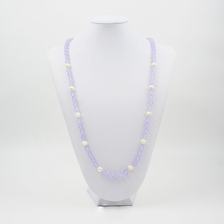 Collana con giada viola tinta, perla, ematite, chiusura in argento 925 – Rosato - immagine 3