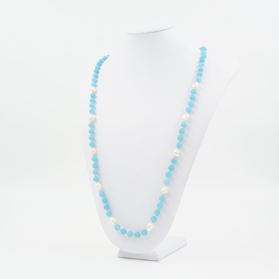 Collana con quarzo spugna azzurro, perla, ematite, chiusura in argento 925 – Rosato - immagine 2