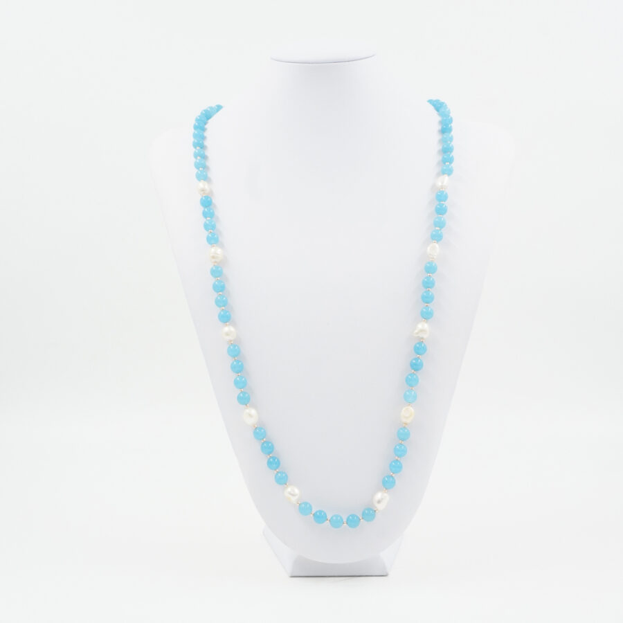 Collana con quarzo spugna azzurro, perla, ematite, chiusura in argento 925 – Rosato - immagine 3