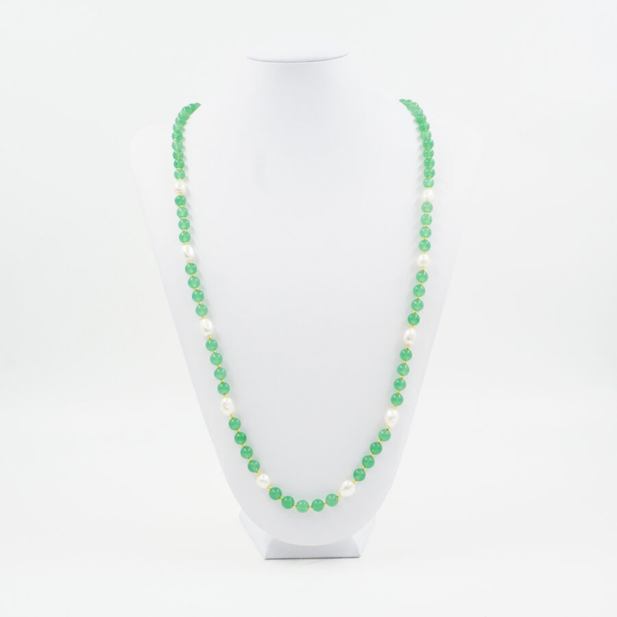 Collana con giada verde tinta, perla, ematite, chiusura in argento 925 – Dorato - immagine 3