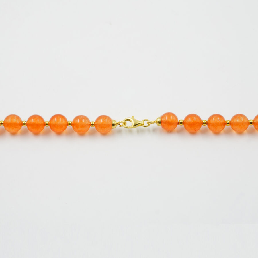 Collana con giada arancio tinta, perla, ematite, chiusura in argento 925 – Dorato - immagine 4