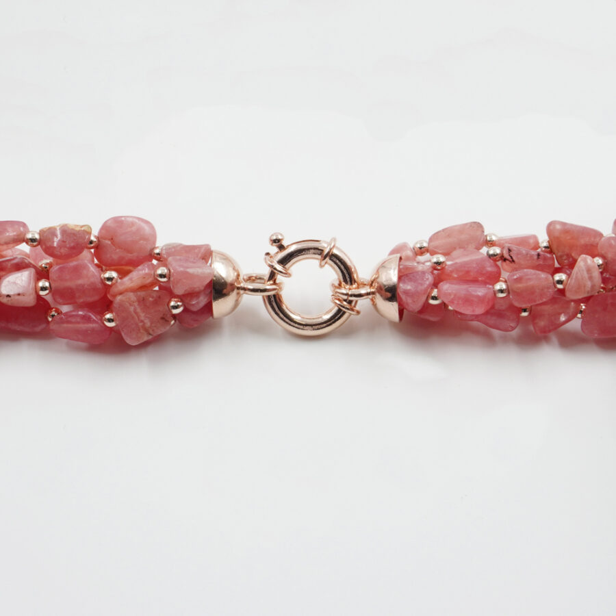 Collana Multifilo con rodocrosite, perla, ematite, chiusura in argento 925 – Rosato - immagine 3