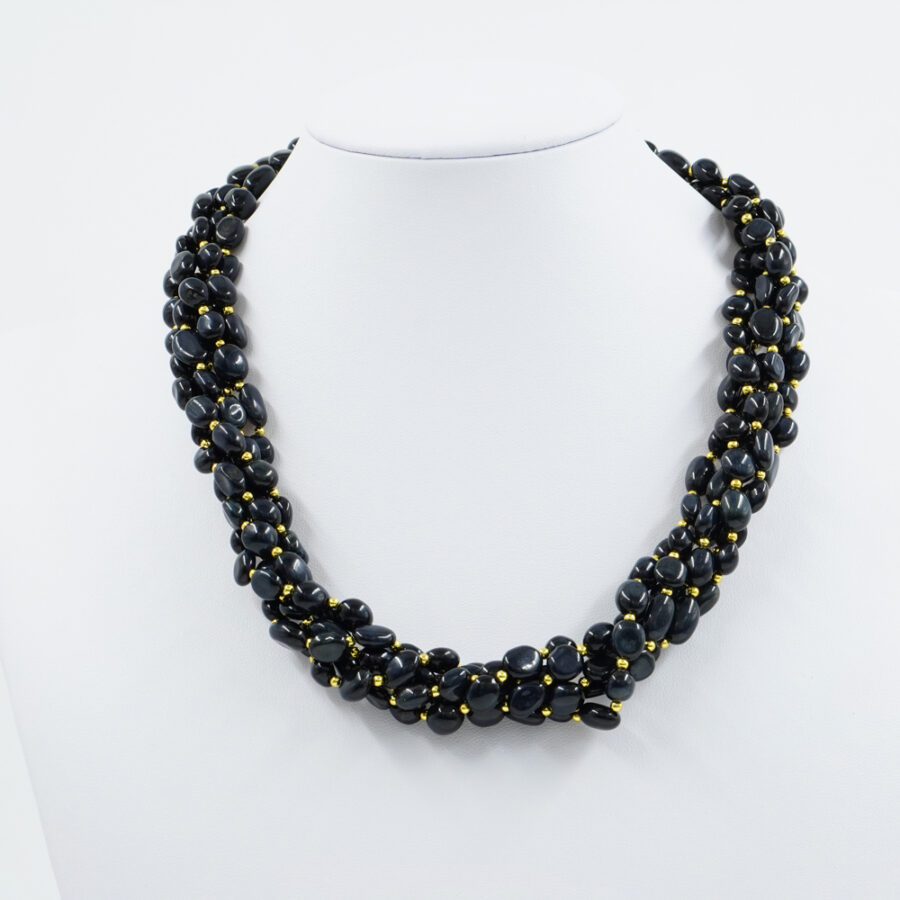 Collana Multifilo con occhio di tigre nero, ematite, chiusura in argento 925 – Dorato - immagine 2