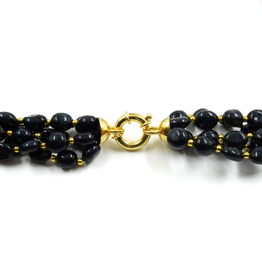 Collana Multifilo con occhio di tigre nero, ematite, chiusura in argento 925 – Dorato - immagine 3