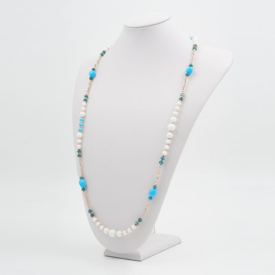 Collana con agata bianca, pasta di turchese, apatite, ematite, chiusura in argento 925 – Rosato - immagine 2