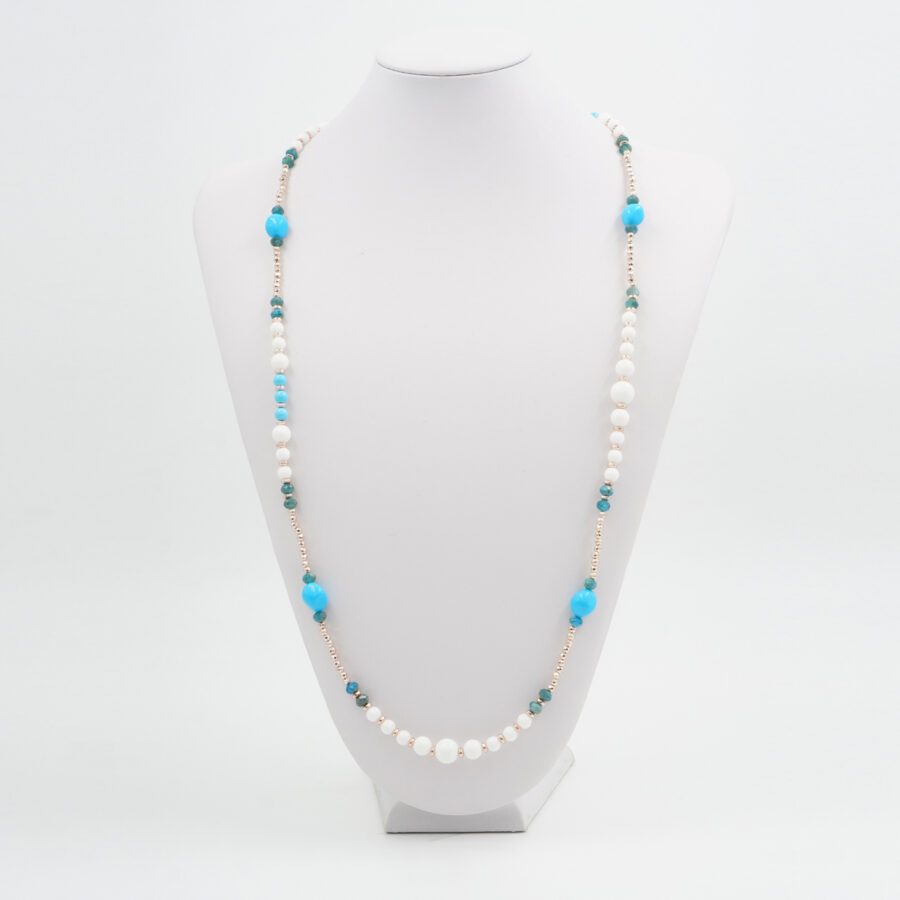 Collana con agata bianca, pasta di turchese, apatite, ematite, chiusura in argento 925 – Rosato - immagine 3
