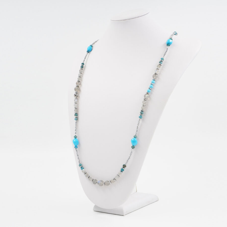 Collana con ematite, apatite, pasta di turchese, labradorite, chiusura in argento 925 – Rodiato - immagine 2