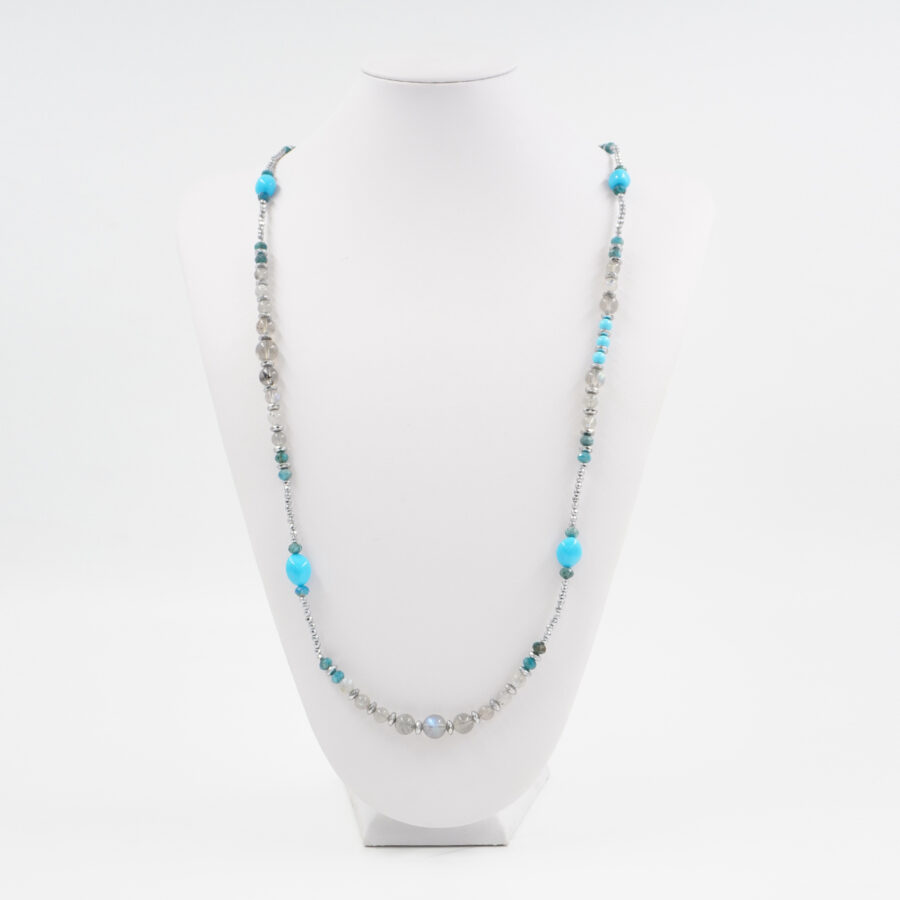 Collana con ematite, apatite, pasta di turchese, labradorite, chiusura in argento 925 – Rodiato - immagine 3